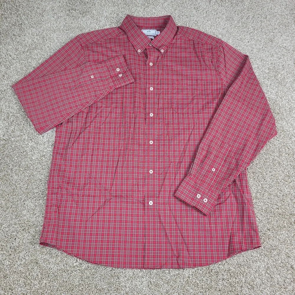 Southern Tide Intercoastal Mens XL Red Plaid Check Performance Button Down LS